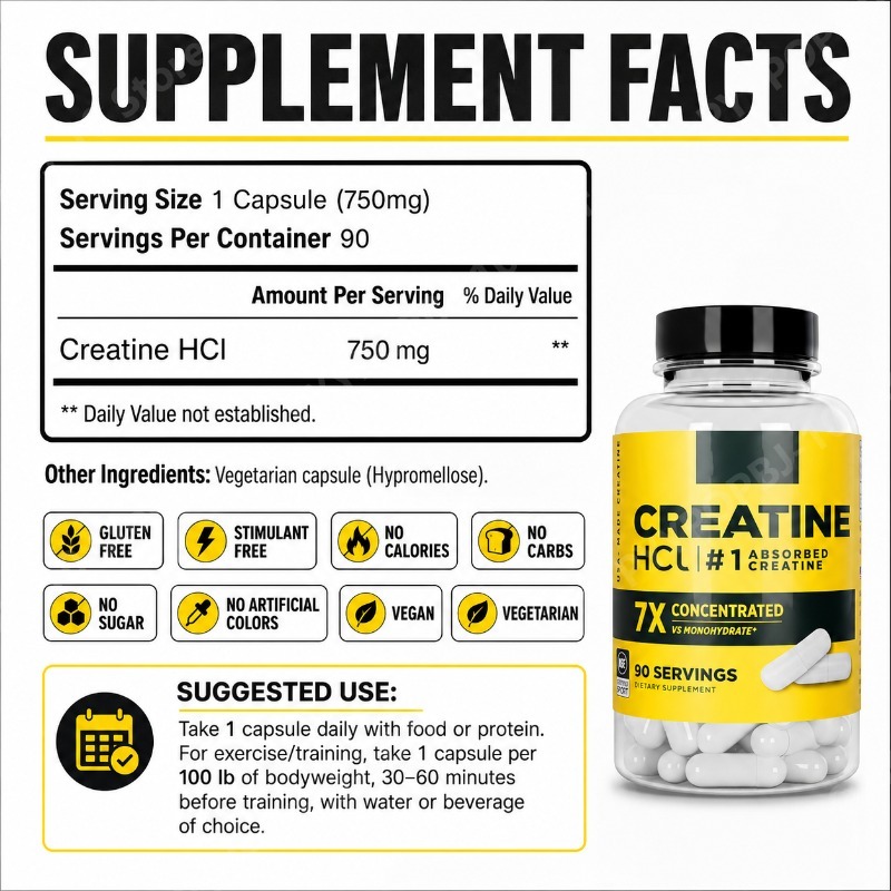 Creatina HCl 750mg 90 Cápsulas - Creatine Hcl Capsule avaliação e preço